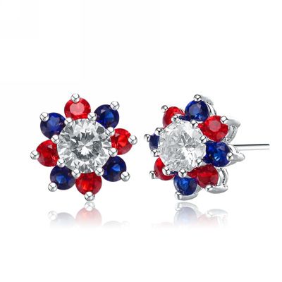 Rozzato Lab Created Teens Sterling Silver White Gold Plated with Multicolored Cubic Zirconia Button Earrings