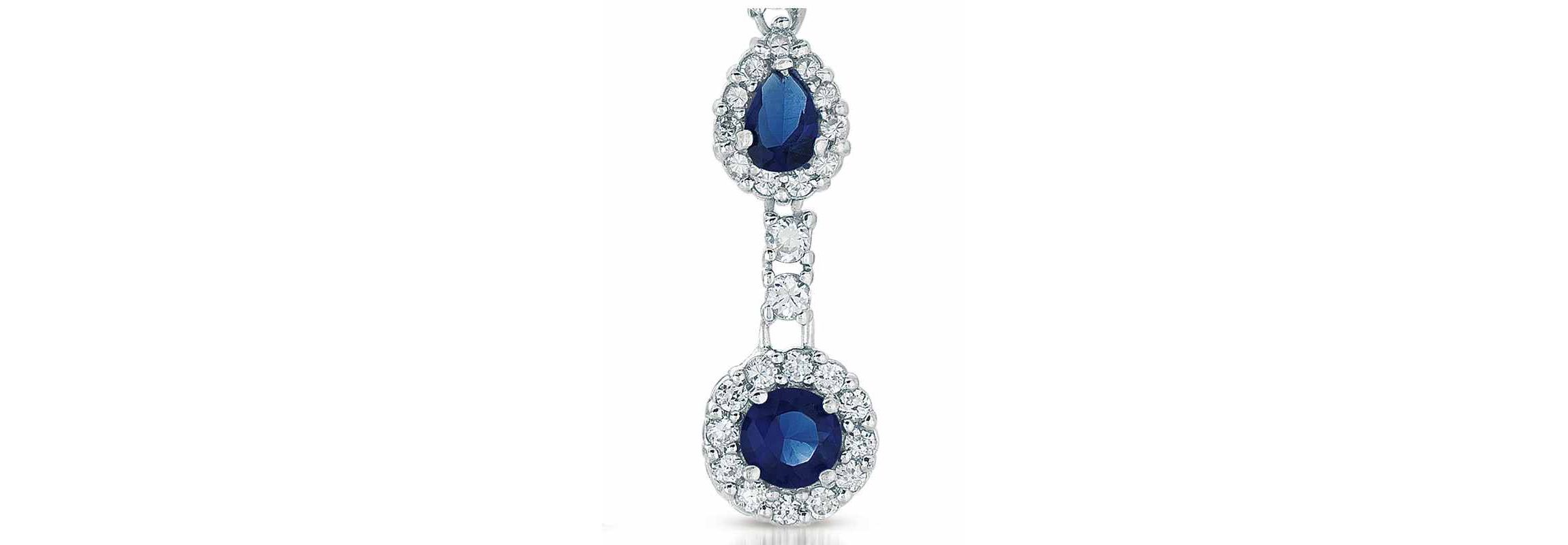 Lab Created Sterling Silver White Gold Plated with Sapphire Blue Cubic Zirconia Linear 3-Stone Dangle Earrings