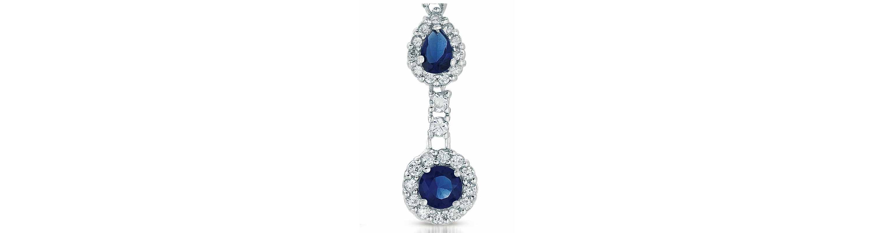 Lab Created Sterling Silver White Gold Plated with Sapphire Blue Cubic Zirconia Linear 3-Stone Dangle Earrings