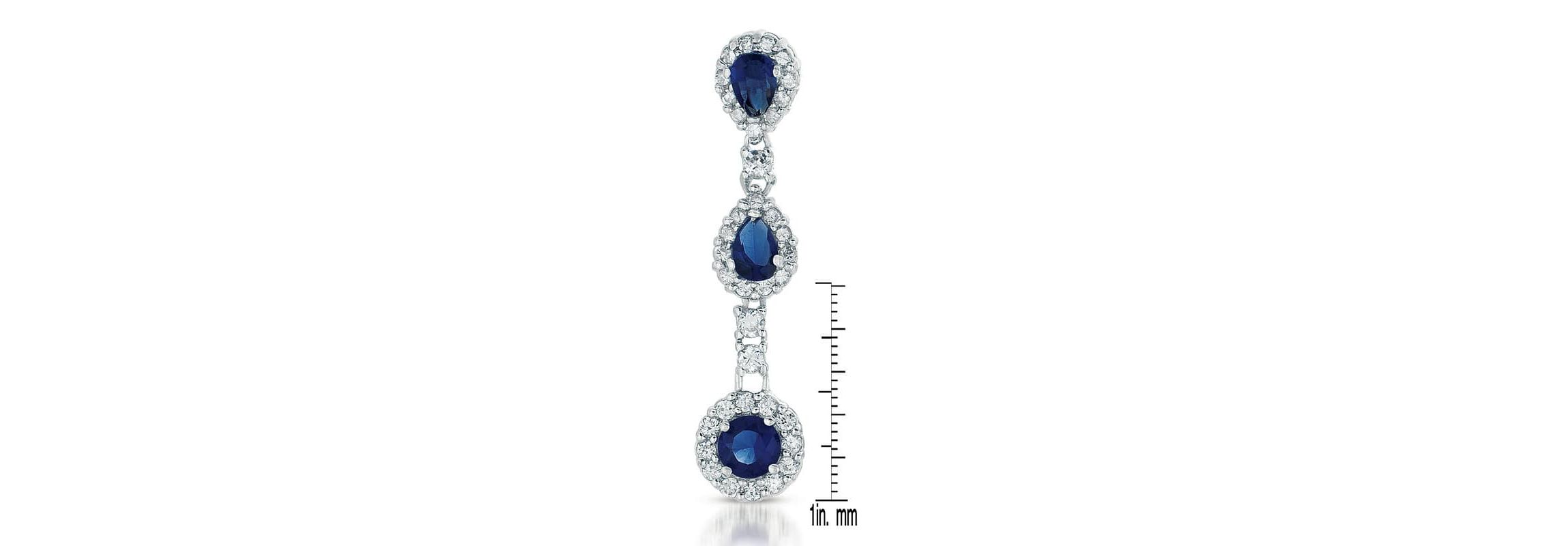 Lab Created Sterling Silver White Gold Plated with Sapphire Blue Cubic Zirconia Linear 3-Stone Dangle Earrings