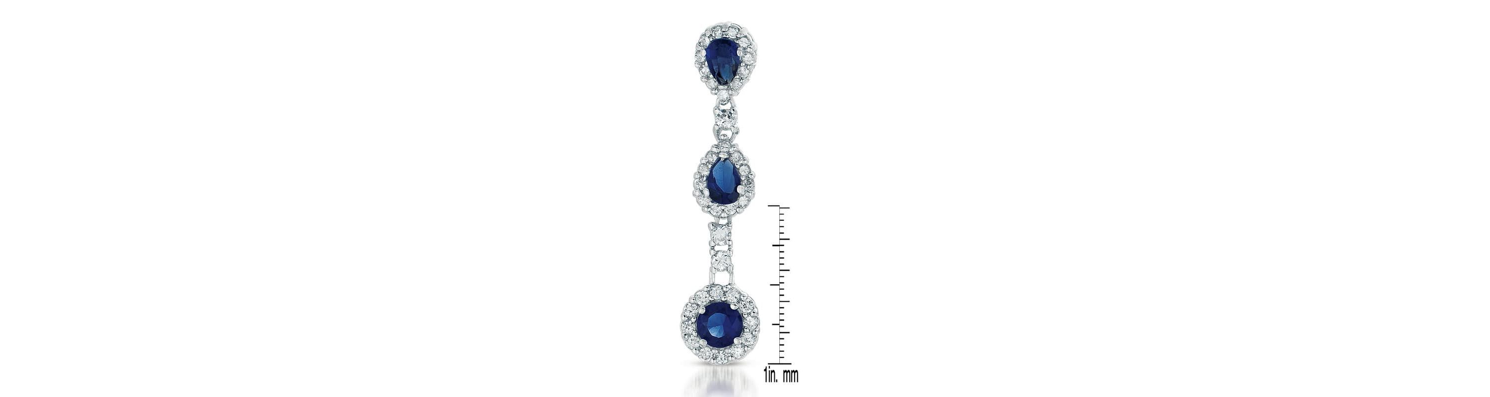Lab Created Sterling Silver White Gold Plated with Sapphire Blue Cubic Zirconia Linear 3-Stone Dangle Earrings