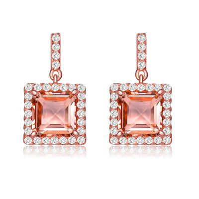 Rozzato Lab Created Sterling Silver 18K Rose Gold Plated with Square Champagne Cubic Zirconia Drop Earrings