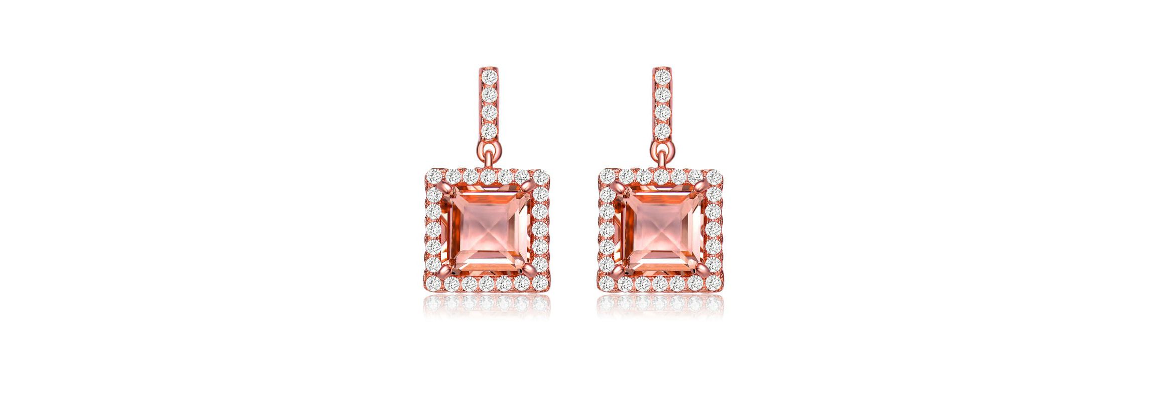 Lab Created Sterling Silver 18K Rose Gold Plated with Square Champagne Cubic Zirconia Drop Earrings
