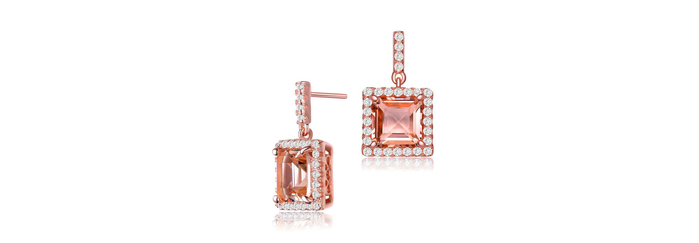 Lab Created Sterling Silver 18K Rose Gold Plated with Square Champagne Cubic Zirconia Drop Earrings