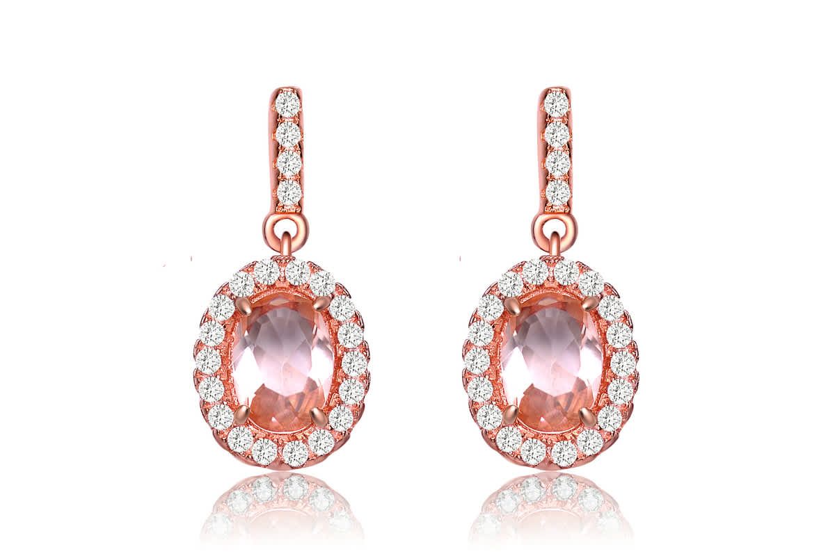 Lab Created Sterling Silver 18K Rose Gold plated with Champagne Cubic Zirconia Drop Earrings