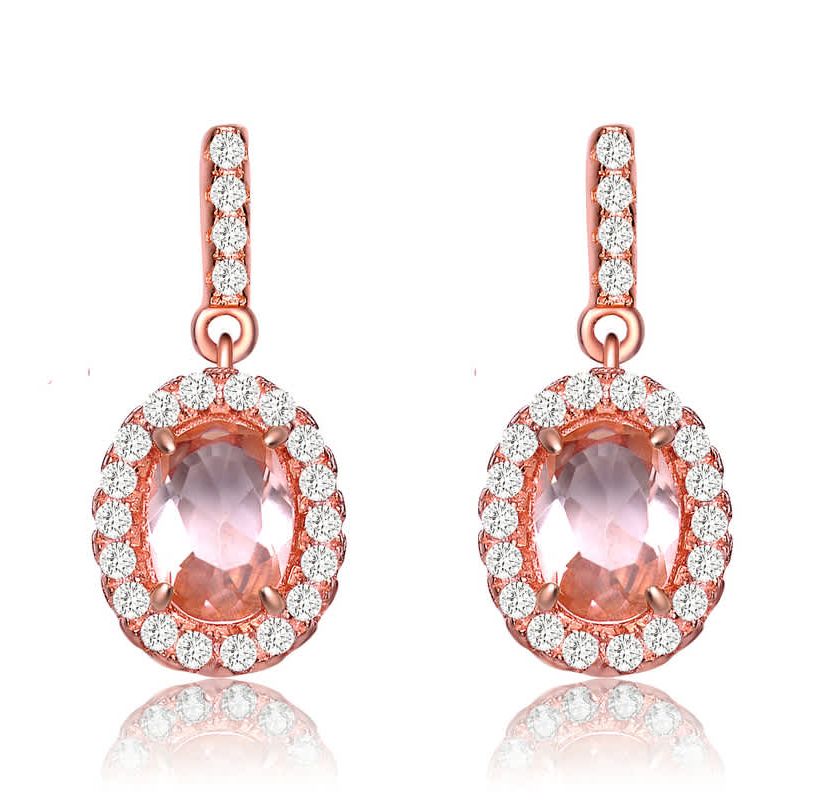 Lab Created Sterling Silver 18K Rose Gold plated with Champagne Cubic Zirconia Drop Earrings