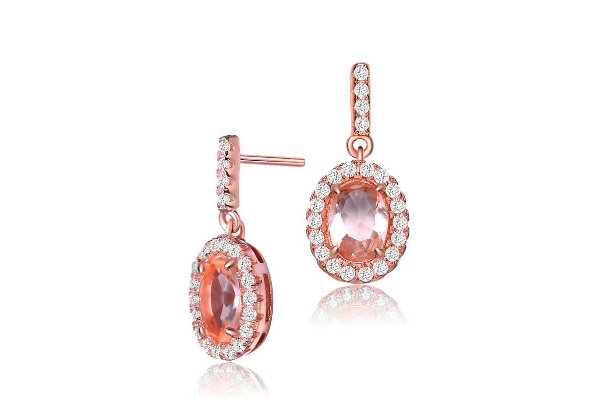 Lab Created Sterling Silver 18K Rose Gold plated with Champagne Cubic Zirconia Drop Earrings