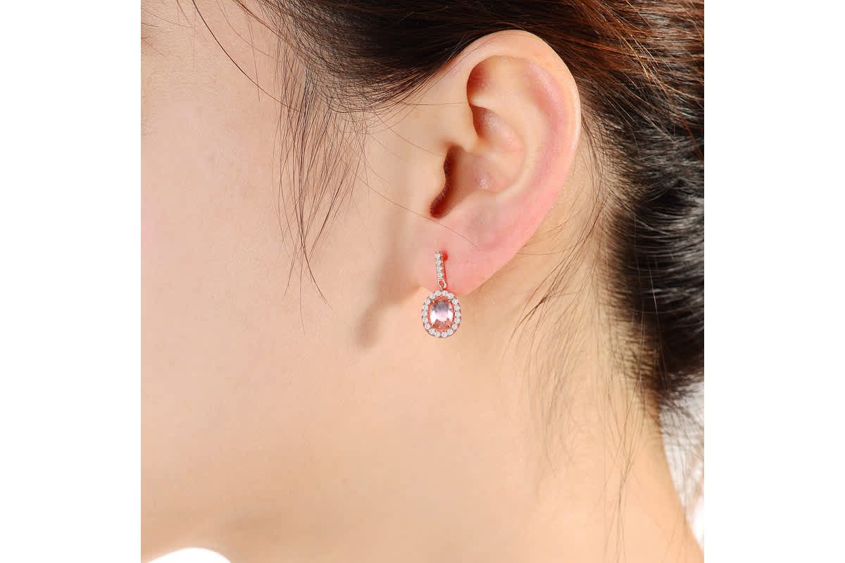 Lab Created Sterling Silver 18K Rose Gold plated with Champagne Cubic Zirconia Drop Earrings