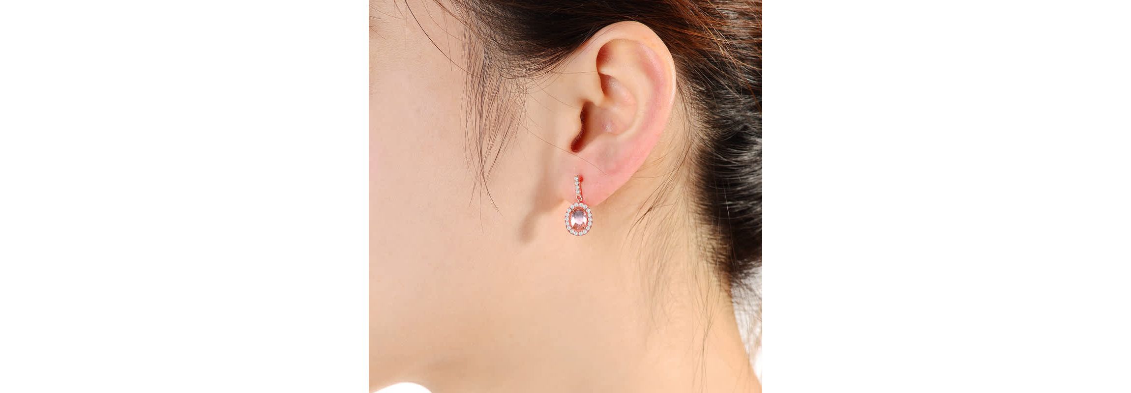 Lab Created Sterling Silver 18K Rose Gold plated with Champagne Cubic Zirconia Drop Earrings