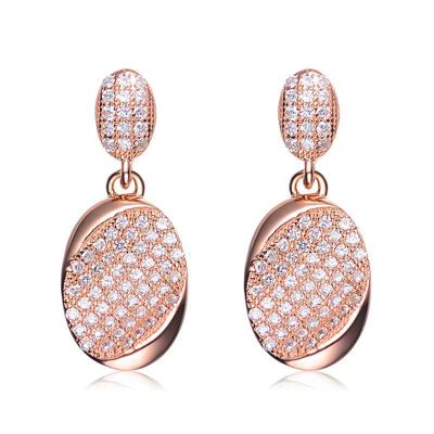 Rozzato Lab Created Sterling Silver 18K Rose Gold Plated with Clear Pave Set Cubic Zirconia Dangle Earrings