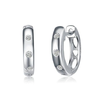 Rozzato Lab Created Sterling Silver White Gold Plating with Clear Cubic Zirconia Mini Hoop Earrings