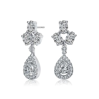 Rozzato Lab Created Sterling Silver White Gold Plated with Clear Pear & Round Cubic Zirconia Accent Drop Earrings