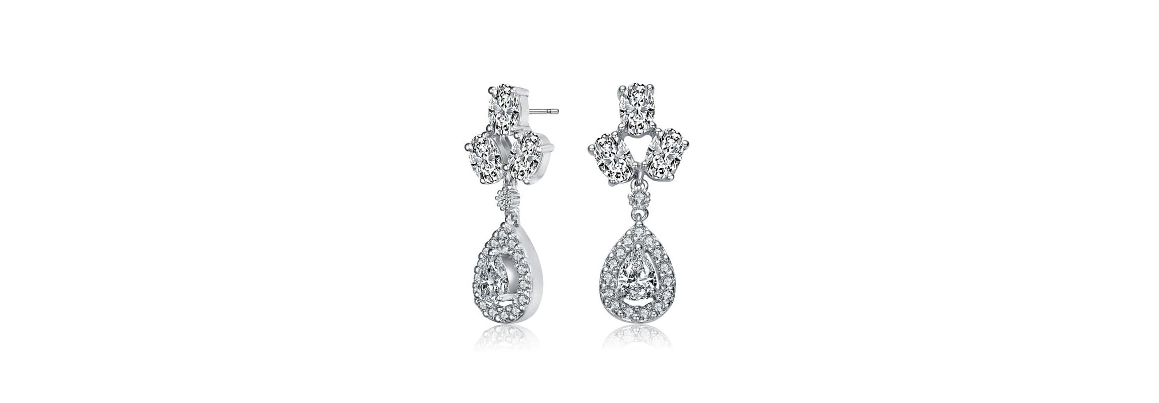 Lab Created Sterling Silver White Gold Plated with Clear Pear & Round Cubic Zirconia Accent Drop Earrings