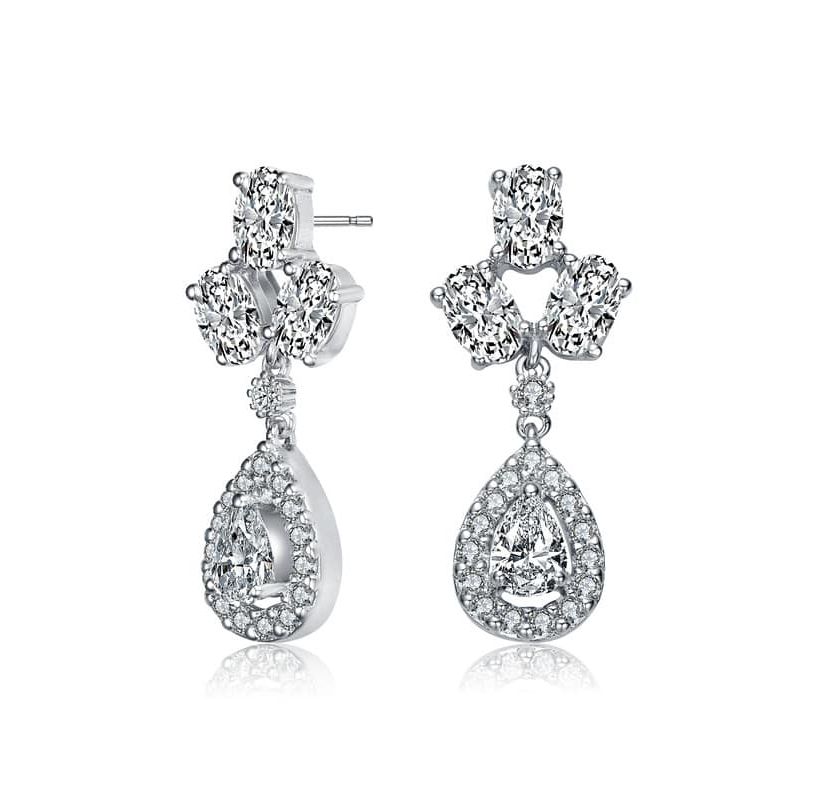 Lab Created Sterling Silver White Gold Plated with Clear Pear & Round Cubic Zirconia Accent Drop Earrings