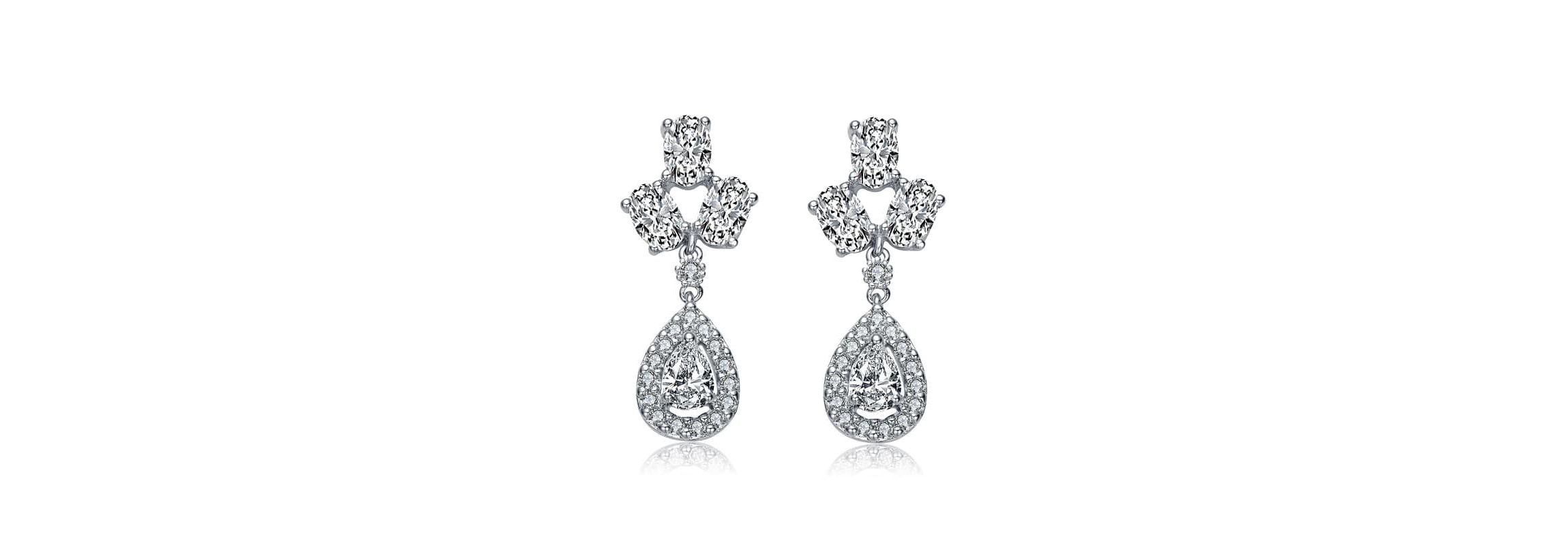 Lab Created Sterling Silver White Gold Plated with Clear Pear & Round Cubic Zirconia Accent Drop Earrings