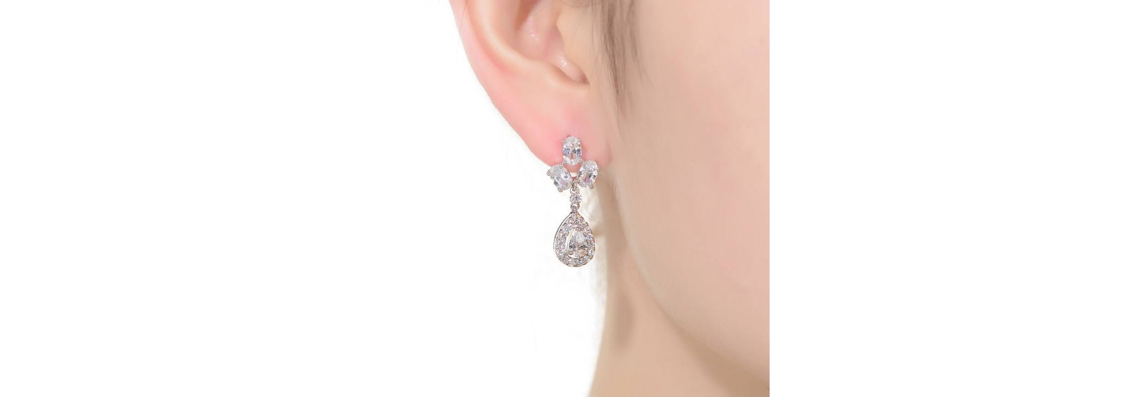Lab Created Sterling Silver White Gold Plated with Clear Pear & Round Cubic Zirconia Accent Drop Earrings