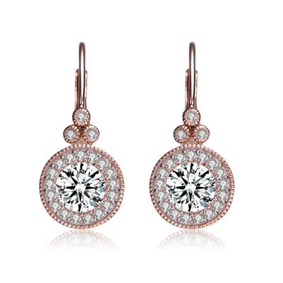 Rozzato Lab Created Sterling Silver 18K Rose Gold Plated with Clear Cubic Zirconia Drop Earrings