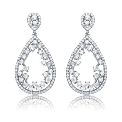 Rozzato Lab Created Sterling Silver White Gold Plating with Clear Cubic Zirconia Teardrop Accent Earrings