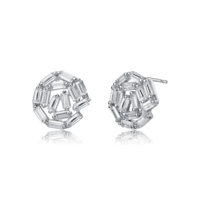 Rozzato Lab Created Sterling Silver White Gold Plated with Clear Baguette Cubic Zirconia Bundle Stud Earrings