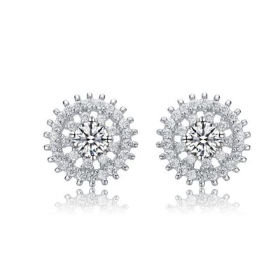 Rozzato Lab Created Sterling Silver White Gold Plated with Clear Round Cubic Zirconia Wreath Stud Earrings