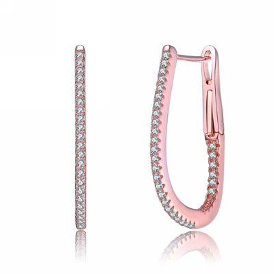 Rozzato Lab Created Sterling Silver 18K Rose Gold Plated with Clear Cubic Zirconia Hoop Earrings