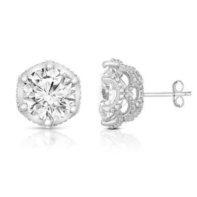 Rozzato Lab Created Sterling Silver White Gold Plated Round-cut Cubic Zirconia Stone stud Earring