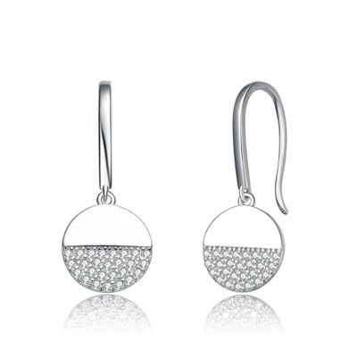 Rozzato Lab Created Sterling Silver White Gold Plated with Clear Cubic Zirconia Hook Earring