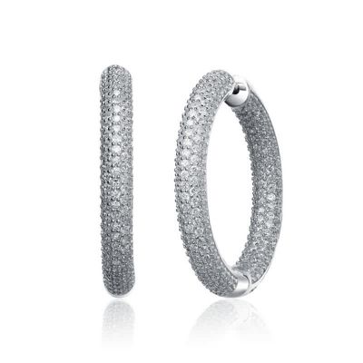 Rozzato Lab Created Sterling Silver White Gold Plating with Clear Cubic Zirconia Large Hoop Earrings