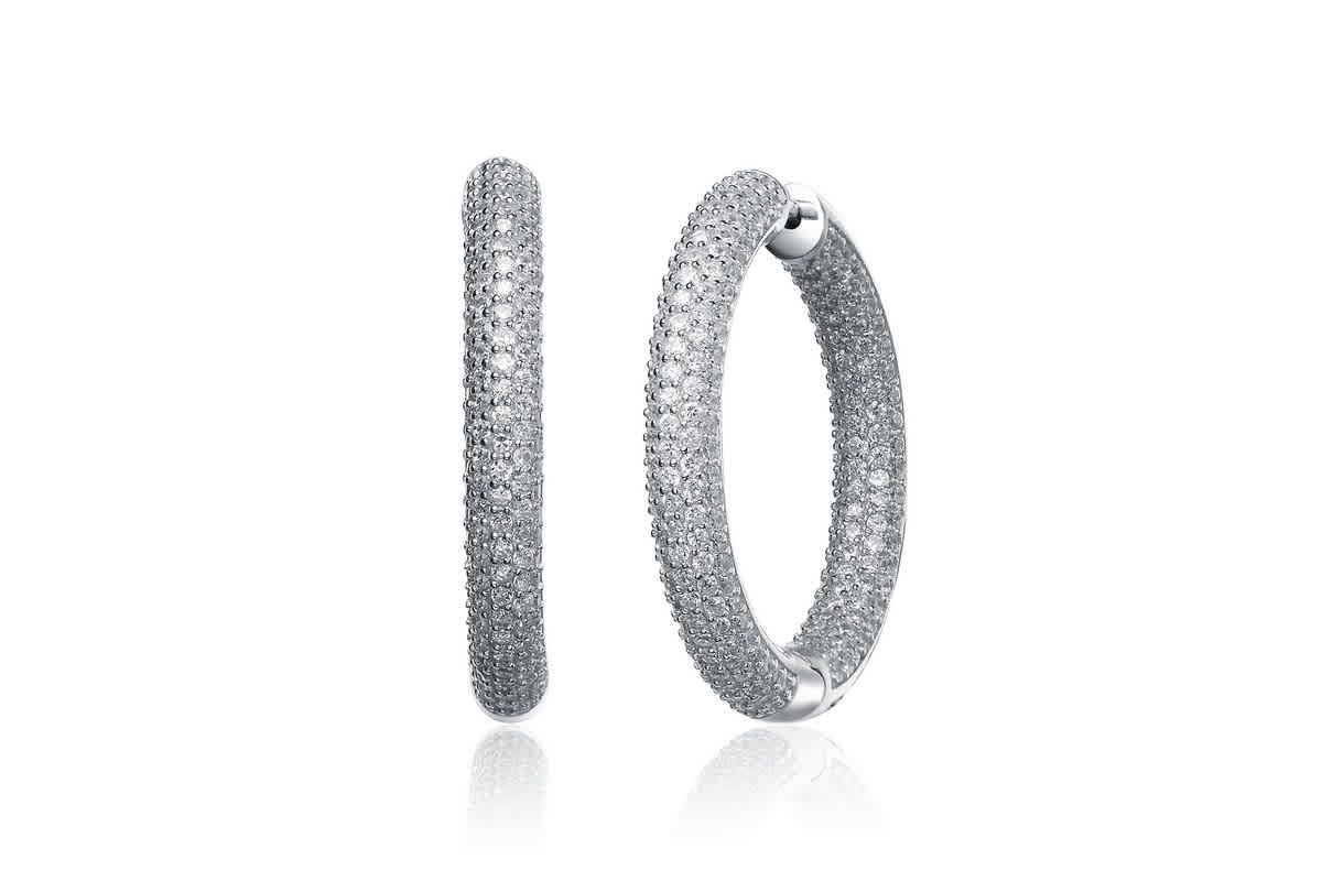 Lab Created Sterling Silver White Gold Plating with Clear Cubic Zirconia Large Hoop Earrings