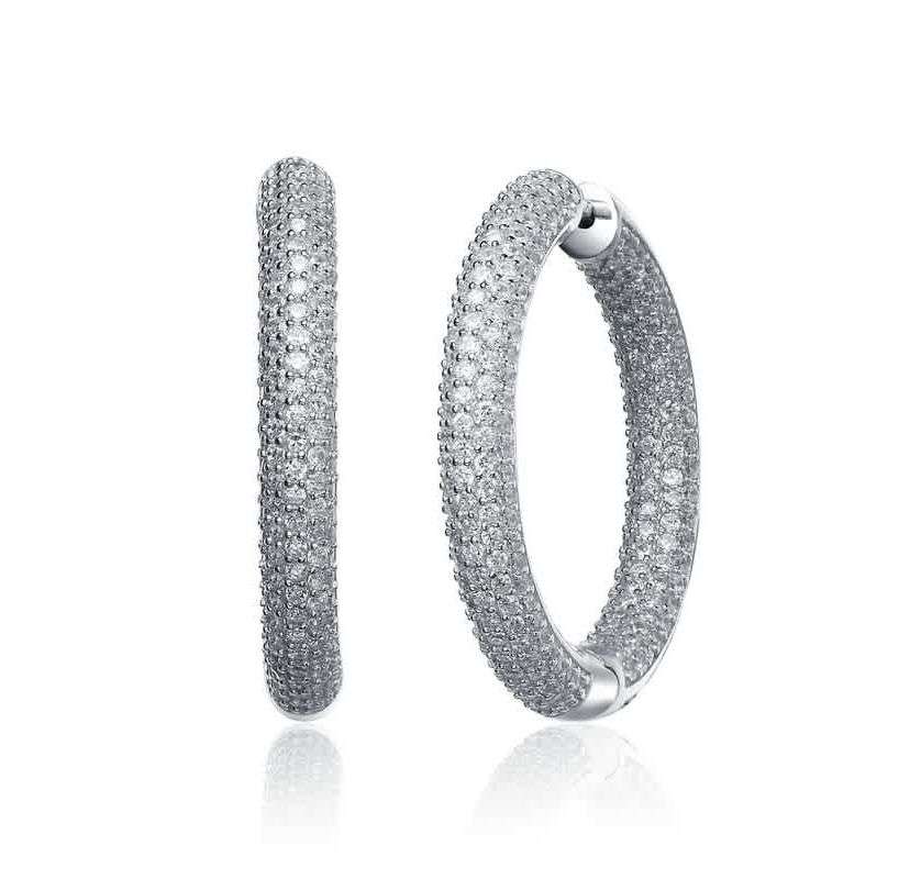 Lab Created Sterling Silver White Gold Plating with Clear Cubic Zirconia Large Hoop Earrings