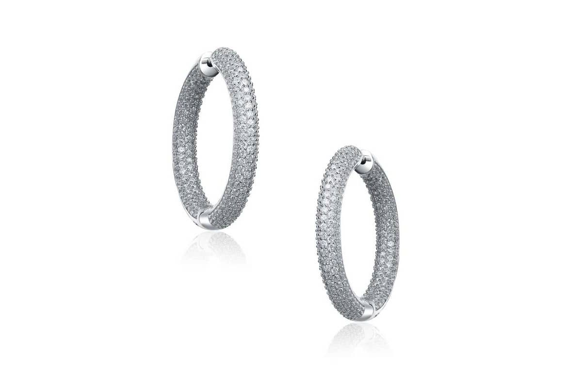 Lab Created Sterling Silver White Gold Plating with Clear Cubic Zirconia Large Hoop Earrings