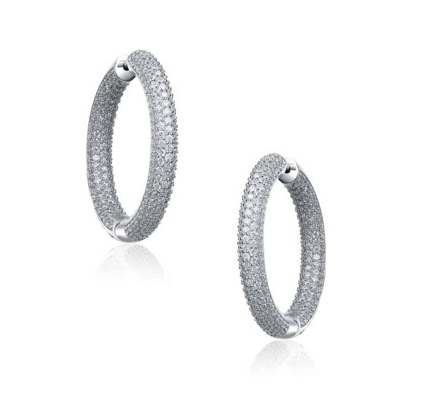 Lab Created Sterling Silver White Gold Plating with Clear Cubic Zirconia Large Hoop Earrings