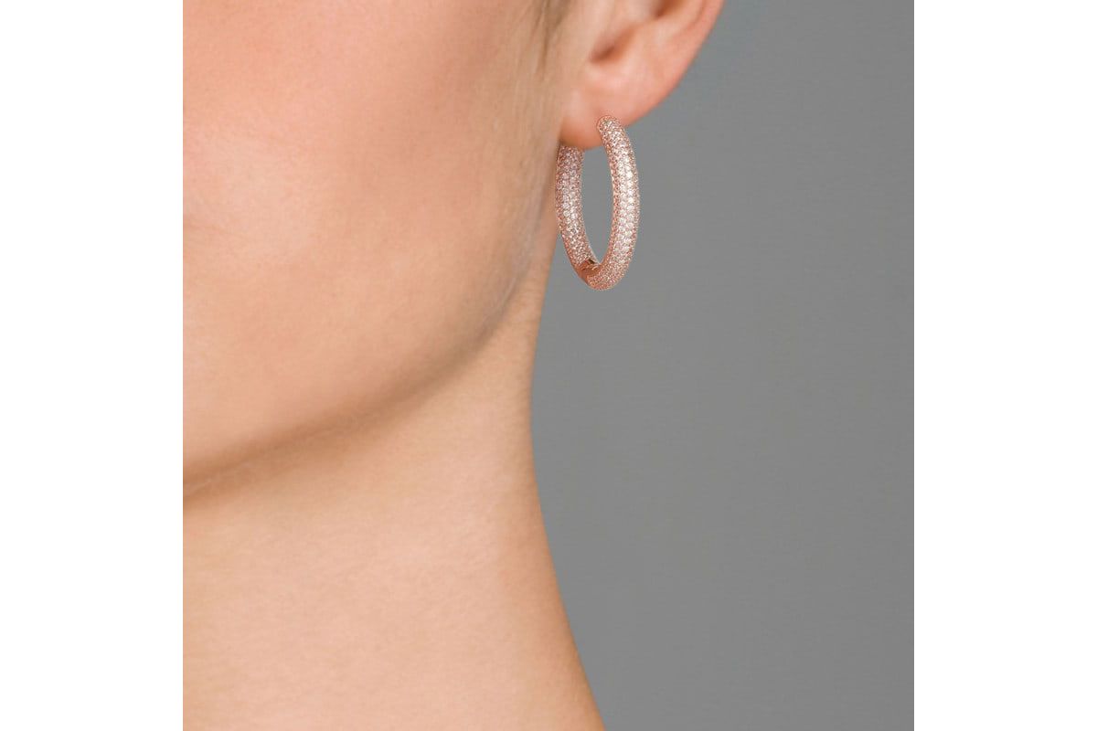 Lab Created Sterling Silver White Gold Plating with Clear Cubic Zirconia Large Hoop Earrings