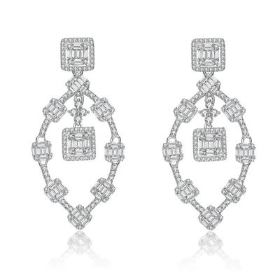 Rozzato Lab Created Sterling Silver White Gold Plating with Clear Cubic Zirconia Modern Chandelier Earrings