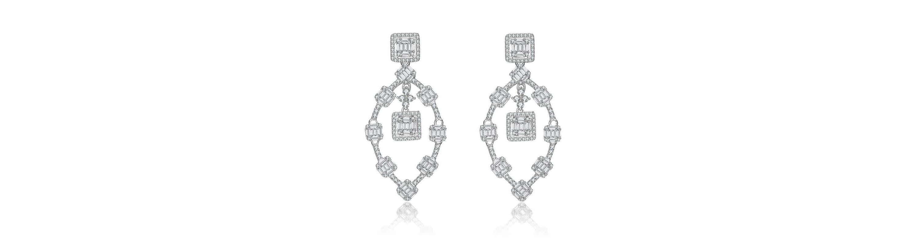 Lab Created Sterling Silver White Gold Plating with Clear Cubic Zirconia Modern Chandelier Earrings