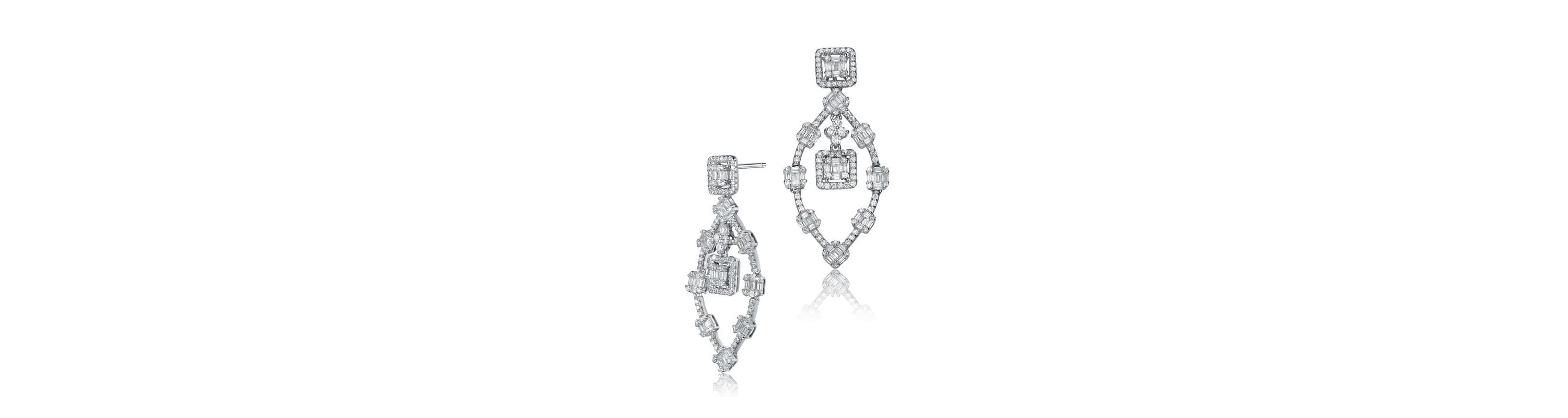 Lab Created Sterling Silver White Gold Plating with Clear Cubic Zirconia Modern Chandelier Earrings
