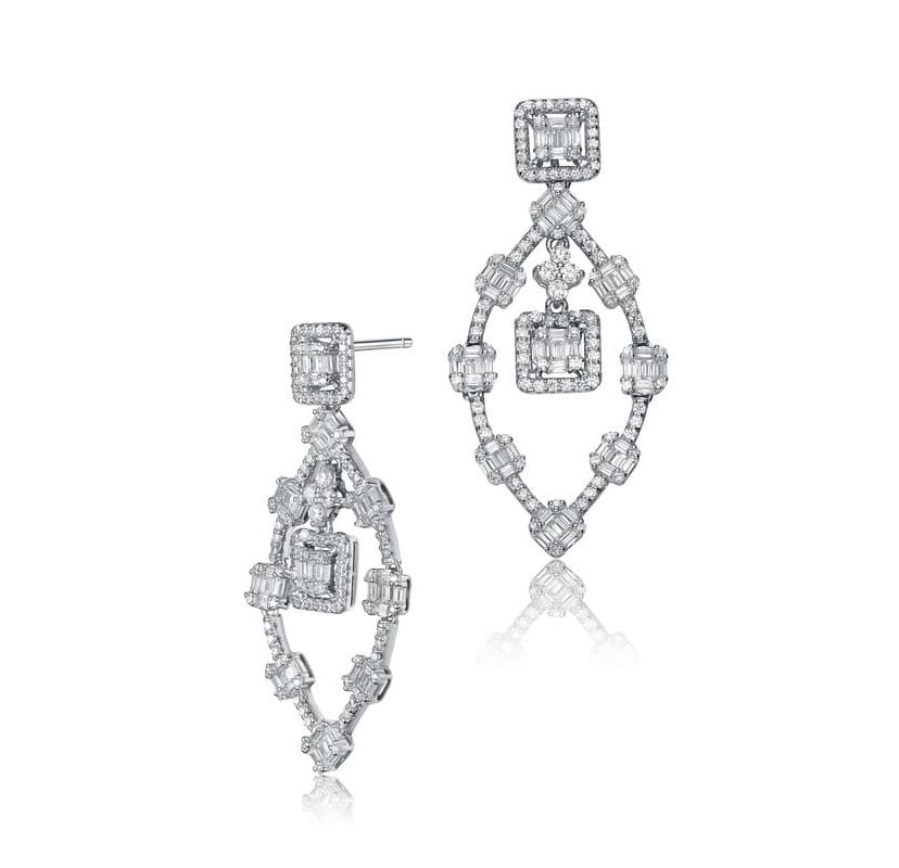 Lab Created Sterling Silver White Gold Plating with Clear Cubic Zirconia Modern Chandelier Earrings