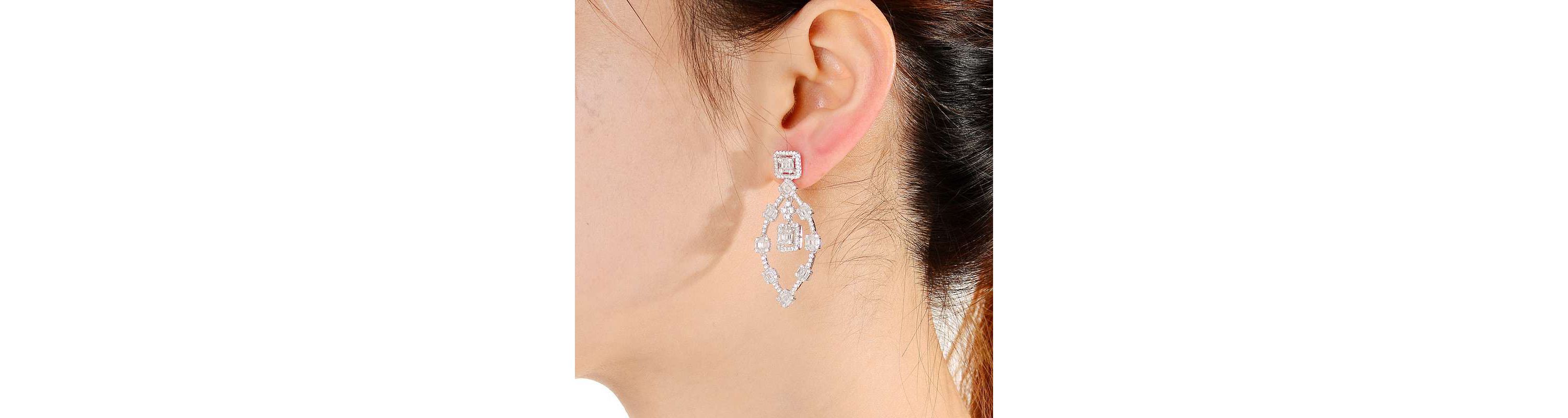 Lab Created Sterling Silver White Gold Plating with Clear Cubic Zirconia Modern Chandelier Earrings