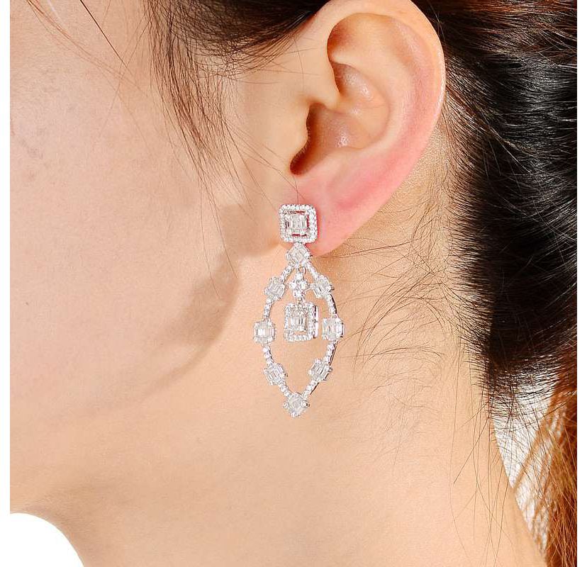 Lab Created Sterling Silver White Gold Plating with Clear Cubic Zirconia Modern Chandelier Earrings
