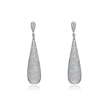 Rozzato Lab Created Sterling Silver White Gold Plating with Clear Cubic Zirconia Solid Elongated Earrings