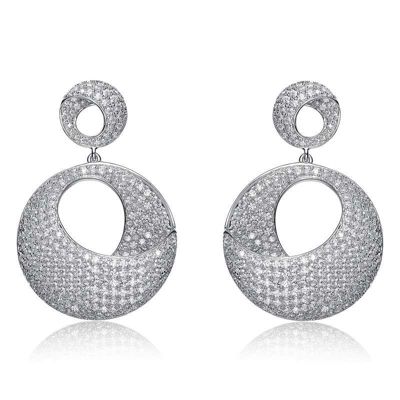 Rozzato Lab Created Sterling Silver White Gold Plating with Clear Cubic Zirconia Overlap Circle Earrings