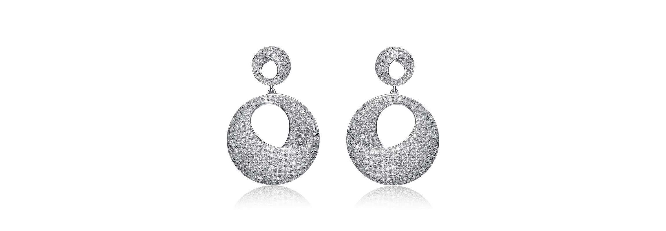 Lab Created Sterling Silver White Gold Plating with Clear Cubic Zirconia Overlap Circle Earrings