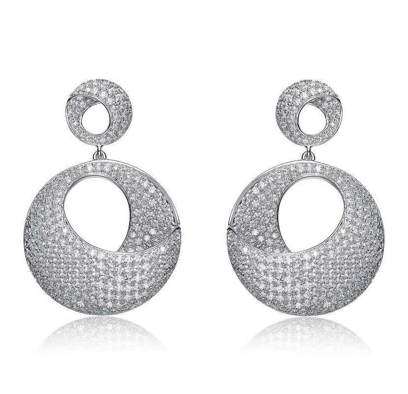 Lab Created Sterling Silver White Gold Plating with Clear Cubic Zirconia Overlap Circle Earrings