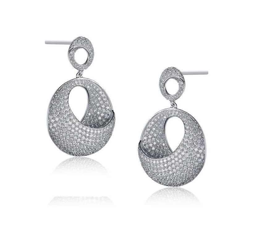Lab Created Sterling Silver White Gold Plating with Clear Cubic Zirconia Overlap Circle Earrings