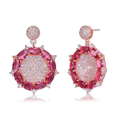 Rozzato Lab Created Sterling Silver 18K Rose Gold Plated with Ruby Red Cubic Zirconia Accent Drop Earrings