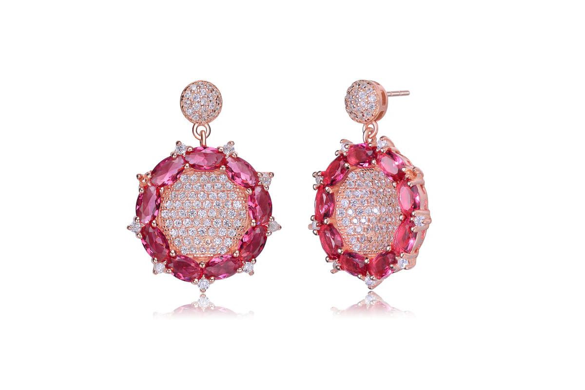 Lab Created Sterling Silver 18K Rose Gold Plated with Ruby Red Cubic Zirconia Accent Drop Earrings