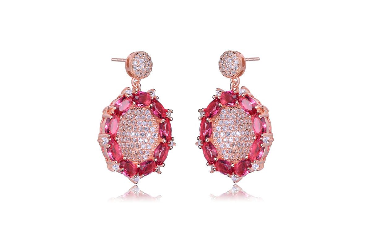 Lab Created Sterling Silver 18K Rose Gold Plated with Ruby Red Cubic Zirconia Accent Drop Earrings