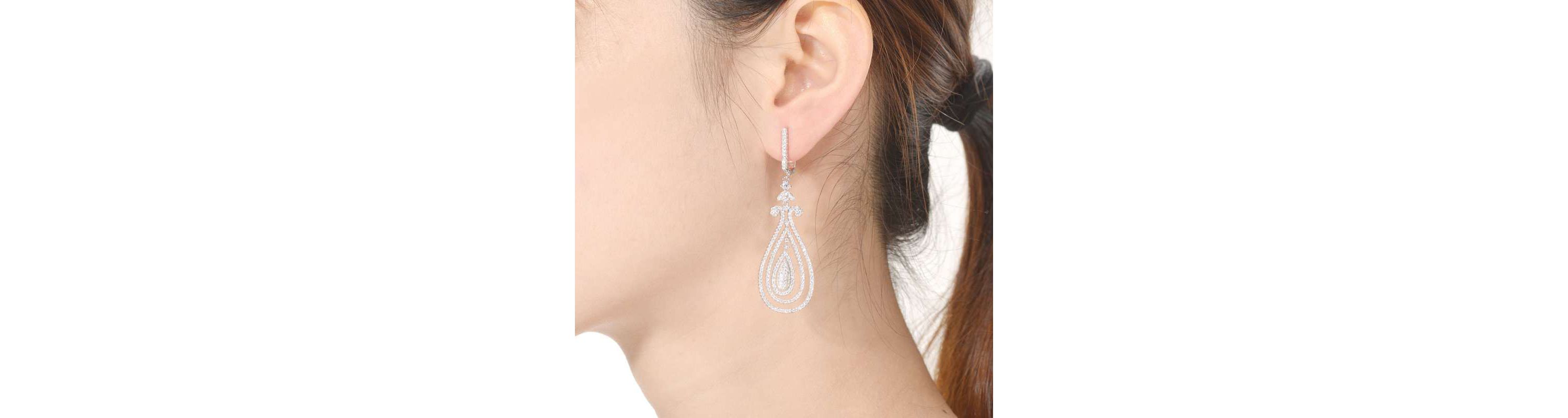Lab Created Sterling Silver White Gold Plated with Clear Cubic Zirconia Triple Outlined Teardrop Earrings