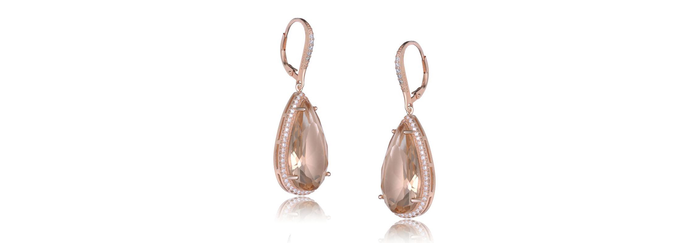 Lab Created Sterling Silver 18K Rose Gold Plated with Peach Color Cubic Zirconia Teardrop Leverback Earrings