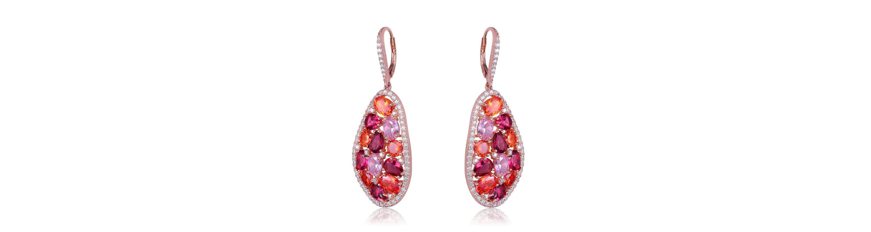 Lab Created Sterling Silver 18K Rose Gold Plating with Ruby Red Cubic Zirconia Cluster Teardrop Earrings